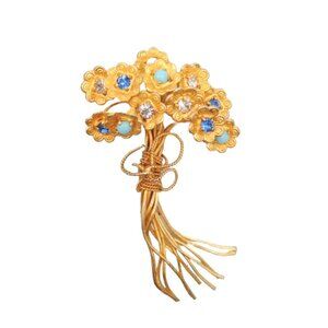 Vintage Signed Bijoux Cascio Italy Rhinestone Floral Spray Brooch